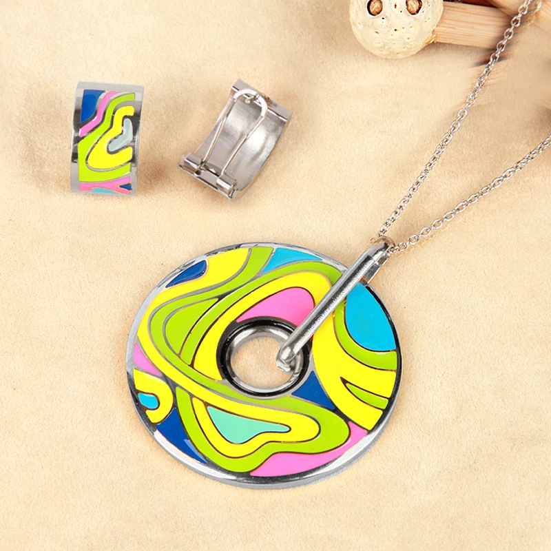 

WelMag Fashion Golden Plated Jewelry Sets colorful Stainless Steel Jewelry sets (Necklace Earring) for Woman Wedding Party 2019