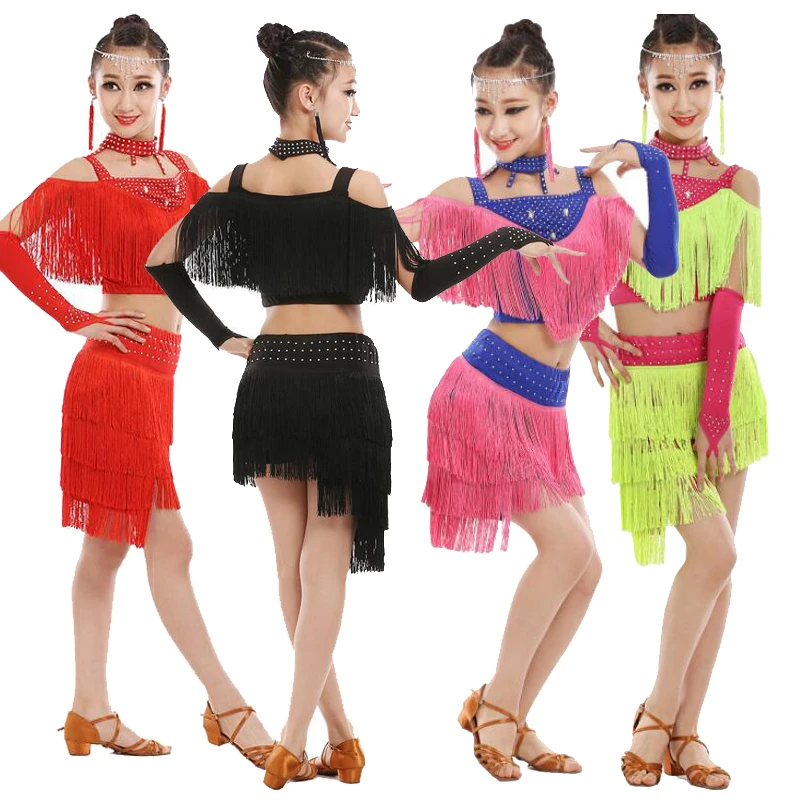 

Robe Danse Latine Femme Dancing Outfits Girls Fringe Latin Dress Kids Salsa Dance Costumes Samba/Ballroom Dresses Tassel Skirts