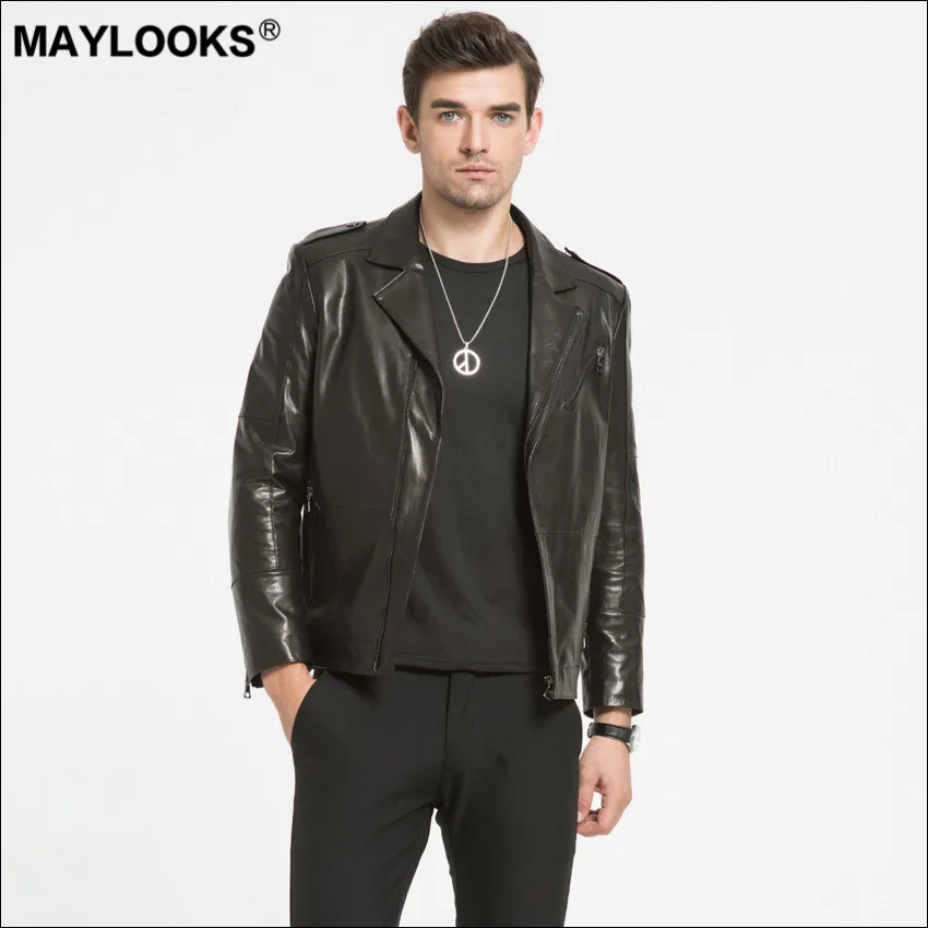 Мужская кожаная куртка Maylooks повседневная из козьей кожи в стиле панк на осень и