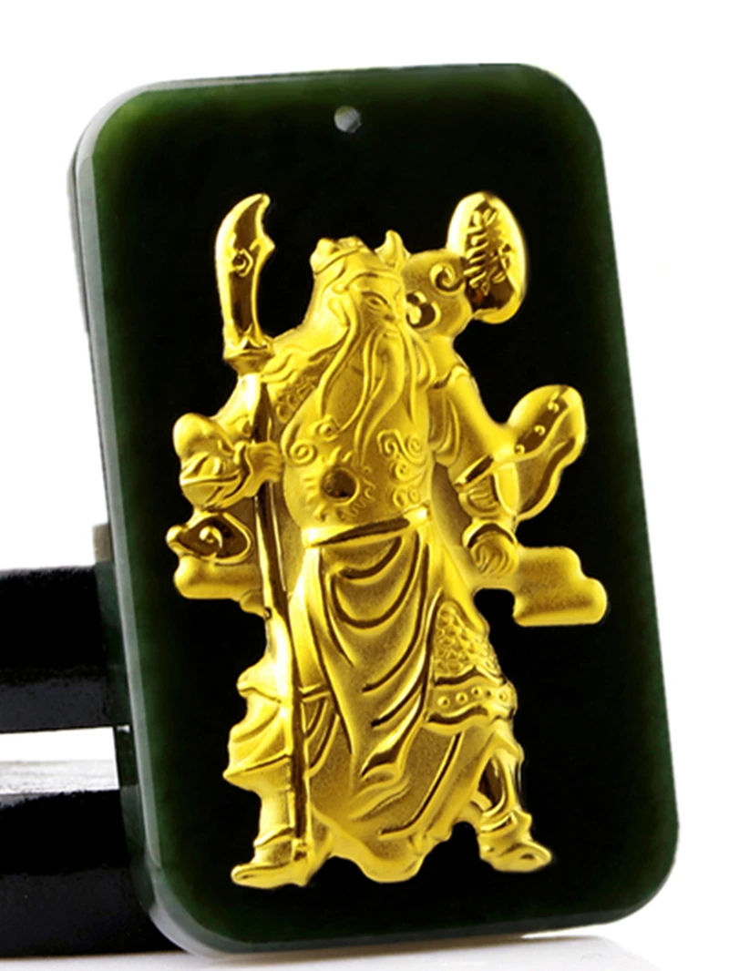 Фото Ювелирные изделия Koraba из 24 каратного золота китайский темно зеленый нефрит Guan Yu