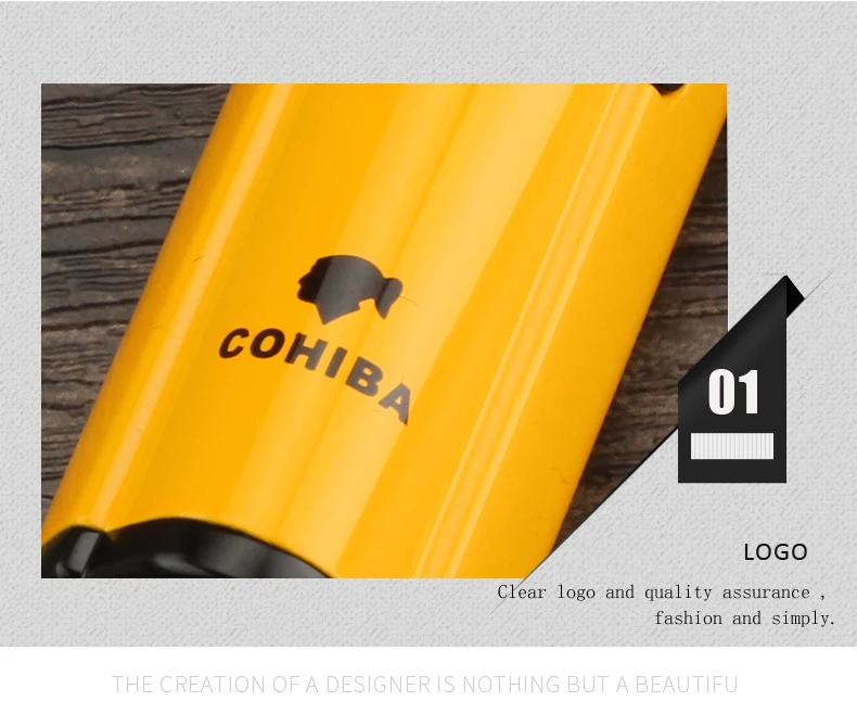 COHIBA зажигалка для сигар, 1 струйный огонь, портативный бутановый газовый прикуриватель, карманный фонарь, зажигалка, аксессуары для сигар и подарочная коробка