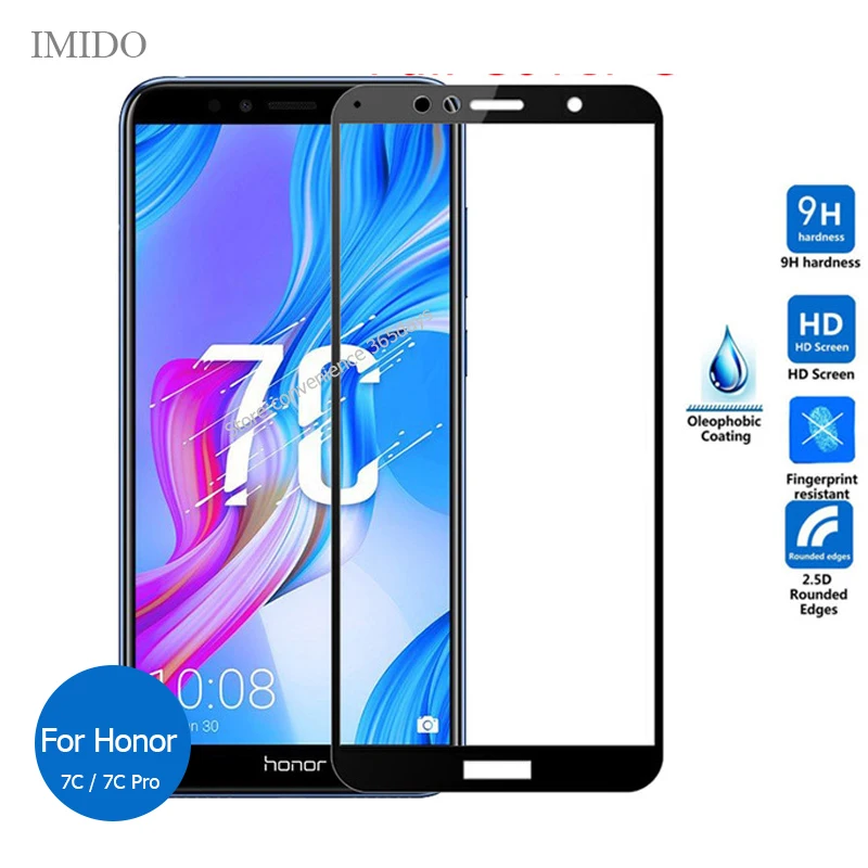 Закаленное стекло для Huawei Honor 7C с полным покрытием защита экрана 9h Защитная