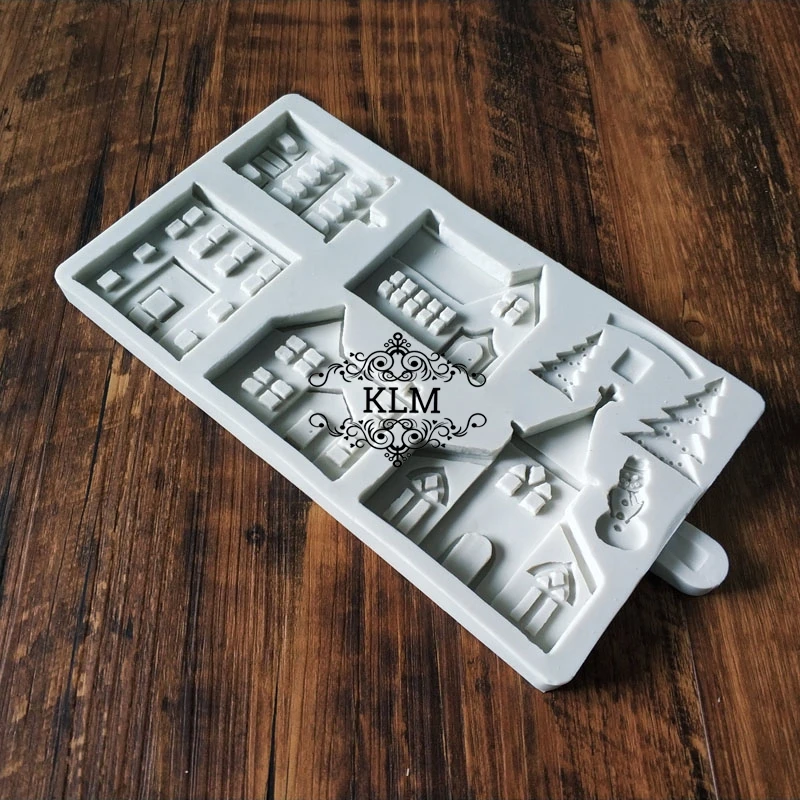 KLM-00391, новинка, 5 шт., силиконовая форма для дома, Рождественский торт, кружевные украшения, инструменты, снеговик, замок, вилла, форма, форма