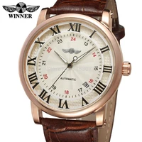 newest winner wrg8051m3r7 rose gold color case silver color dial with black roman numbers brown leather strap with giftbox