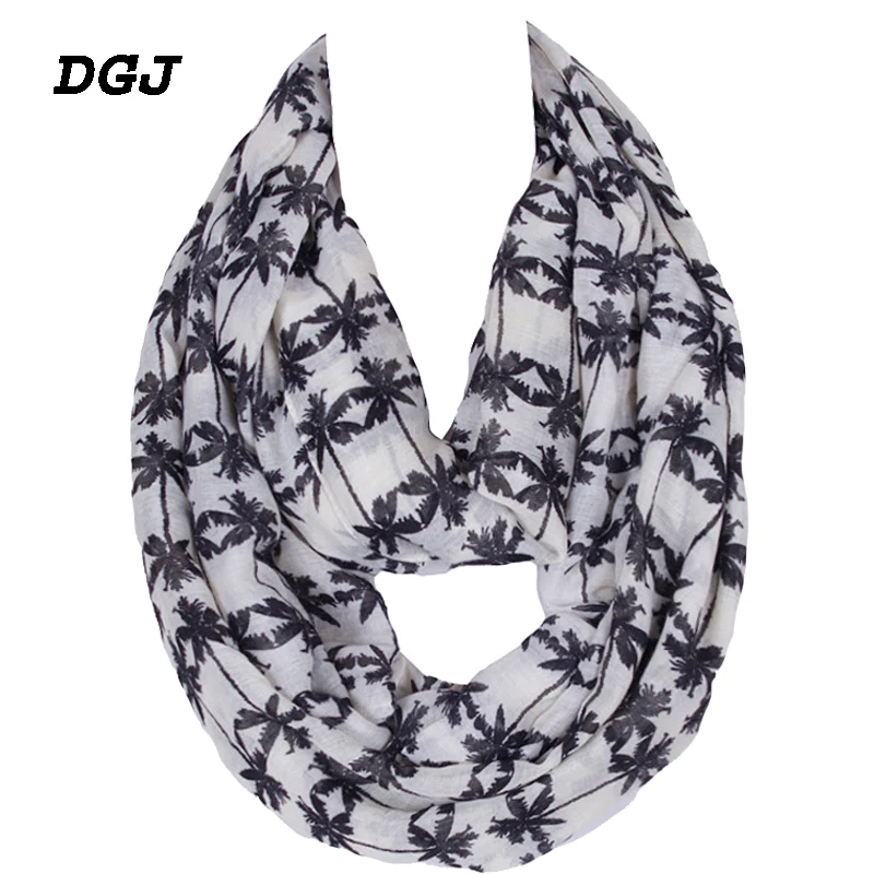 

New Fashion Coconut Tree Print Ring Scarf Women Infinity Thin Sheer Polyester Small Soft 180*45 cm