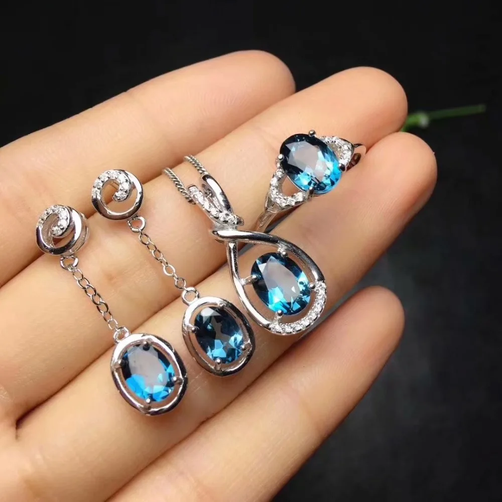 925 sterling silver inlaid with natural London Lentopa stone suit ring necklace earrings party gift | Украшения и аксессуары