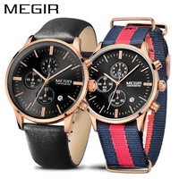 megir mens watches top brand luxury waterproof chronograph couple quartz wrist watch clock set relogio masculino reloj hombre