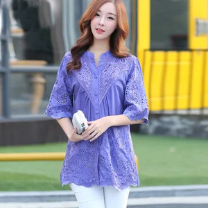 Новинка 2021 летняя блузка рубашка с вышивкой Свободная Женская блузка с коротким рукавом V-образный вырез женские топы размера плюс женская одежда