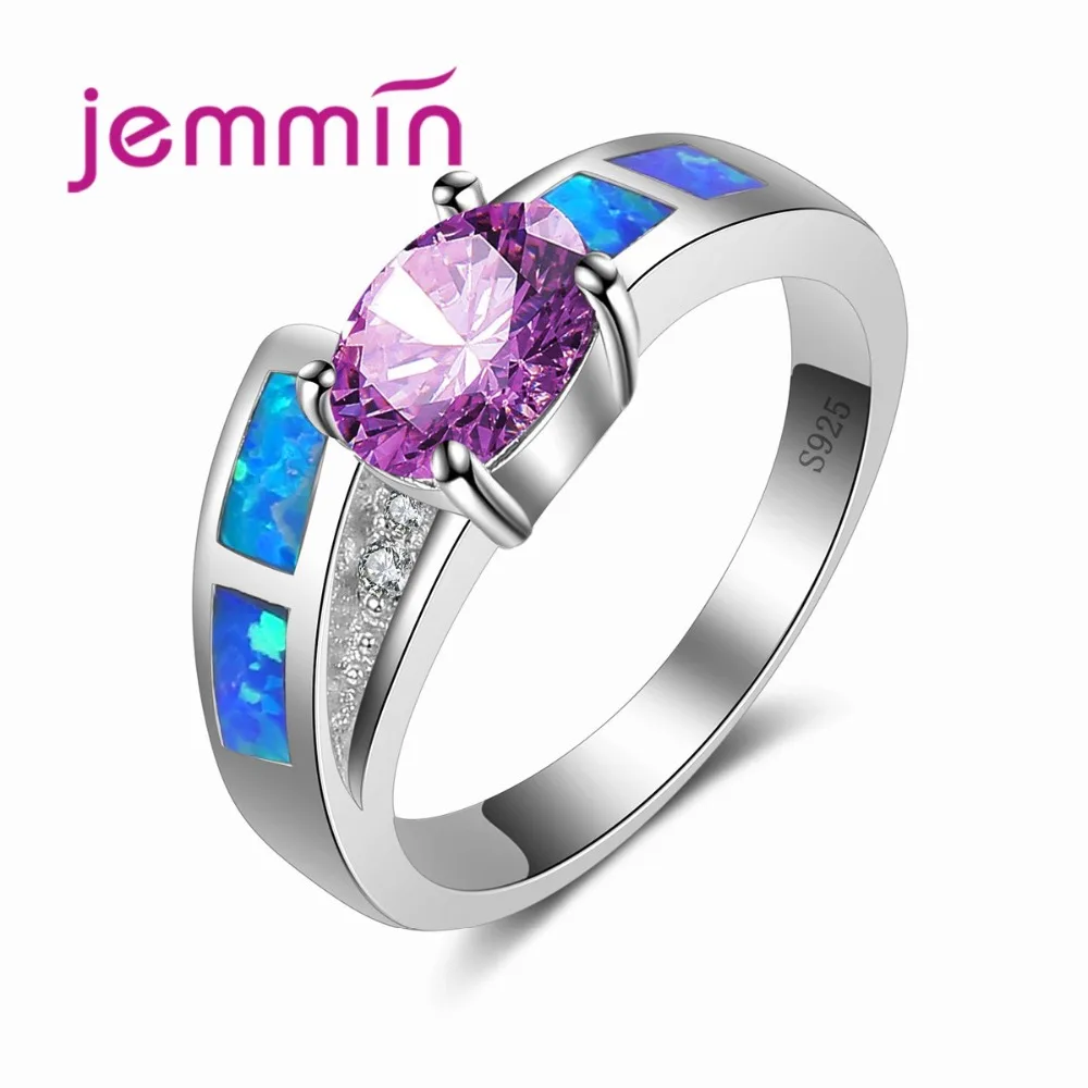 

Purple Gemstone Women Rings For Bridal Wedding Jewelry 925 Sterling Silver Needle Opal Ring Bands Style Promise Anillos Bijoux