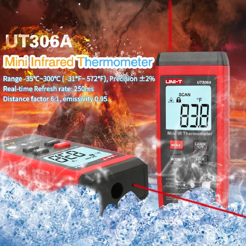 UNI-T мини lcd инфракрасный термометр-35~ 300C-31~ 572F UT306A красный лазерный измеритель температуры C/F Пирометр