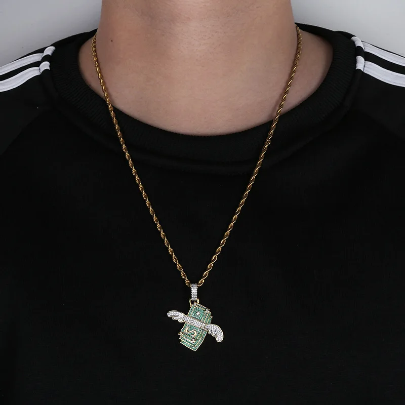 В стиле хип хоп зеленый CZ кубический цирконий Pave Bling лед из Летающий доллар