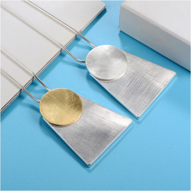 Shineland 2020 Hot Sale Punk Statement Round Geometric Handmade Wire Drawing Pendant Alloy Long Necklace Fashion Women Jewelry | Украшения