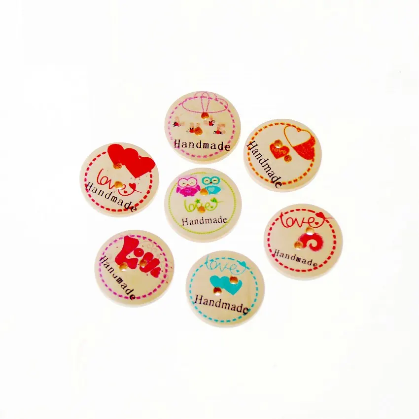 Free Shipping 10Pcs Random Mixed Round Style 2 Holes Wood Painting Sewing Buttons Scrapbooking 20mm | Дом и сад