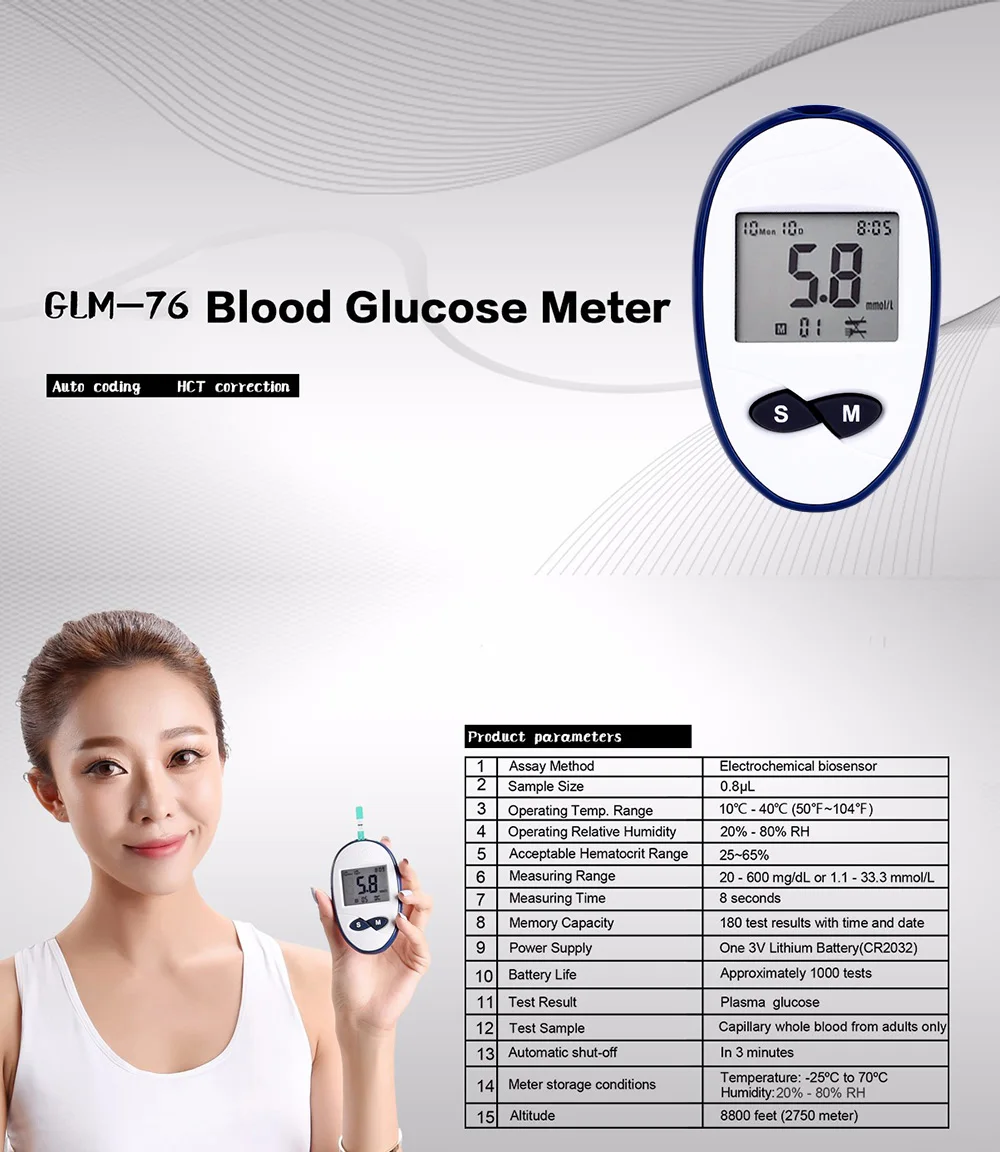 FDA безопасный точный mmol/L измеритель уровня глюкозы в крови с тестовыми полосками Lancets GLM-76 прибор для определения уровня сахара в крови глюкометр