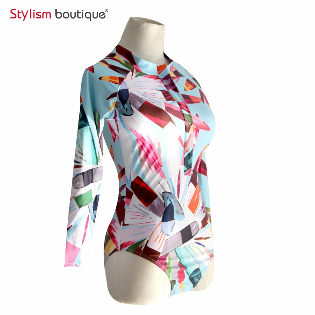 2018 Новый женский купальник с длинным рукавом винтажный Цельный для серфинга на