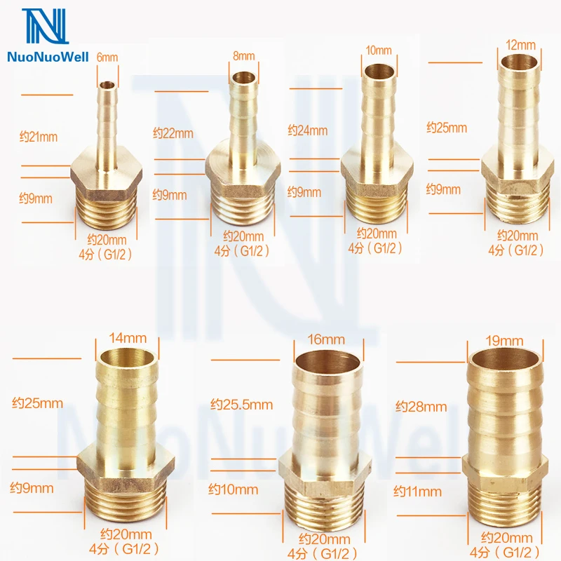 NuoNuoWell 1/2 &quotнаружная резьба BSP коннектор X 6 8 10 12 14 16 19 мм воздушная газовая трубка