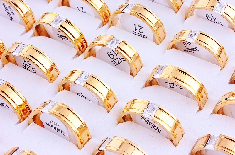 

Wholesale Lot 5Pcs Gothic 316L Stainless Steel Cubic Zirconia Gold Ring School Birthday Men Women Wedding Party Valentine Gift