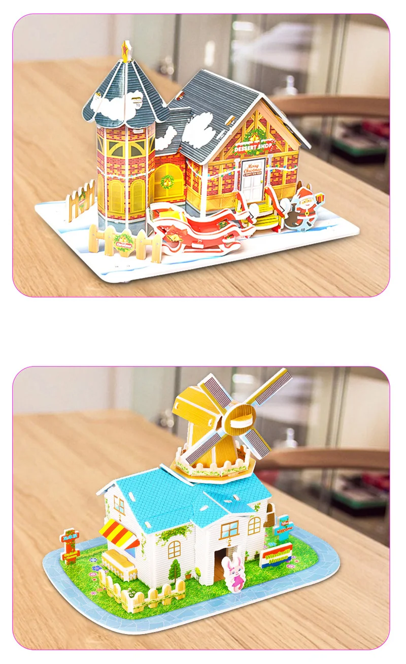 Случайный стиль 3D головоломка ребенок раннего обучения DIY игрушка мультфильм замок дом шаблон головоломка украшение для девочек мальчиков подарок