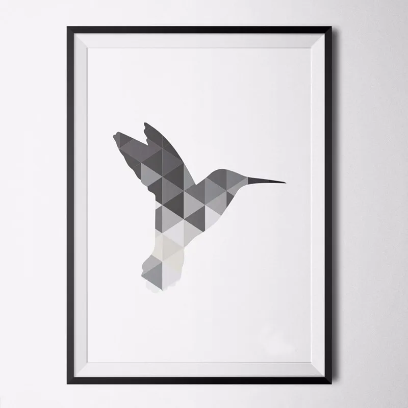 

HOT Hummingbird Grey Poster Print Art Canvas, Printable Wall Art, Geometric Animals Morden Office Home Decor, Frame Not included