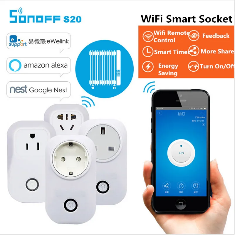 Sonoff S20 Умный домашний адаптер для зарядки умный переключатель Wi Fi розетка с