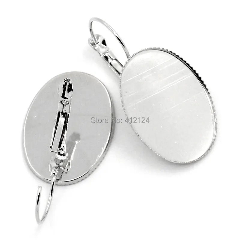 100 шт. Серьги обручи результаты Камея Кабошон Установка диск Овальный Серебряный