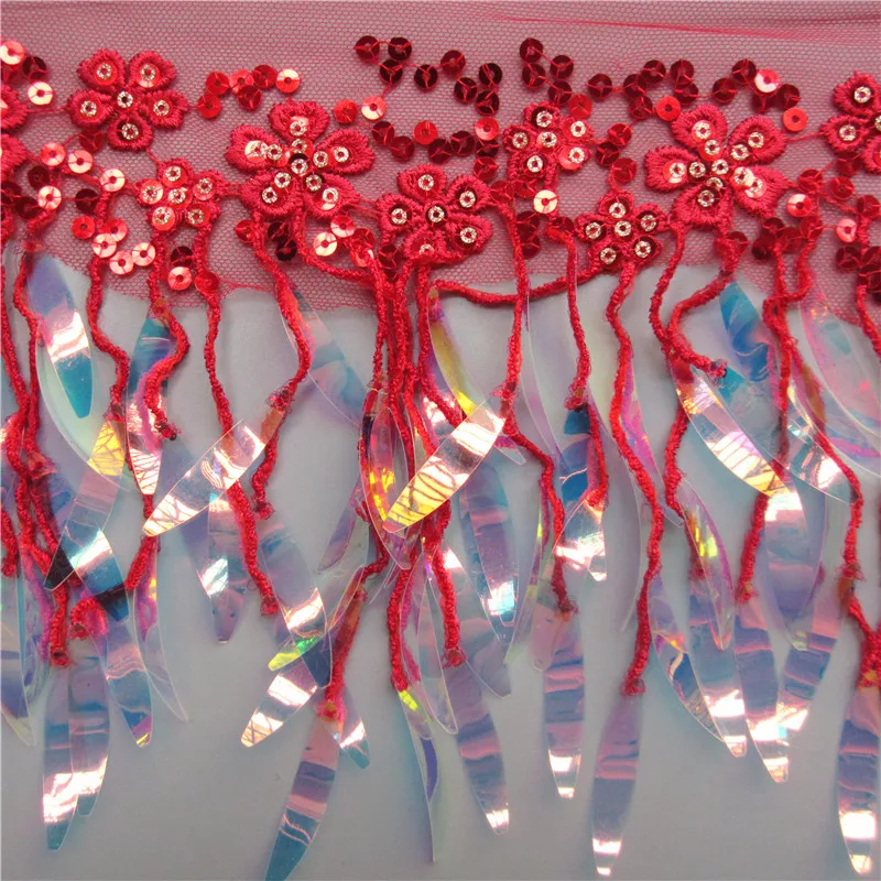 Горячий красный сетки красочные блестки кружева края обрезанная лента DIY