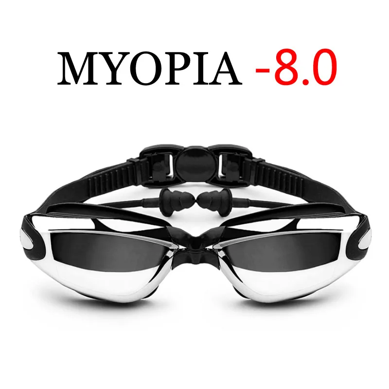 Myopia Black -8.0 Очки для плавания для близорукости, очки для мужчин и женщин, профессиональные очки для плавания для взрослых, водонепроницаемые оптические очки для дайвинга - Цвет: Myopia Black -8.0