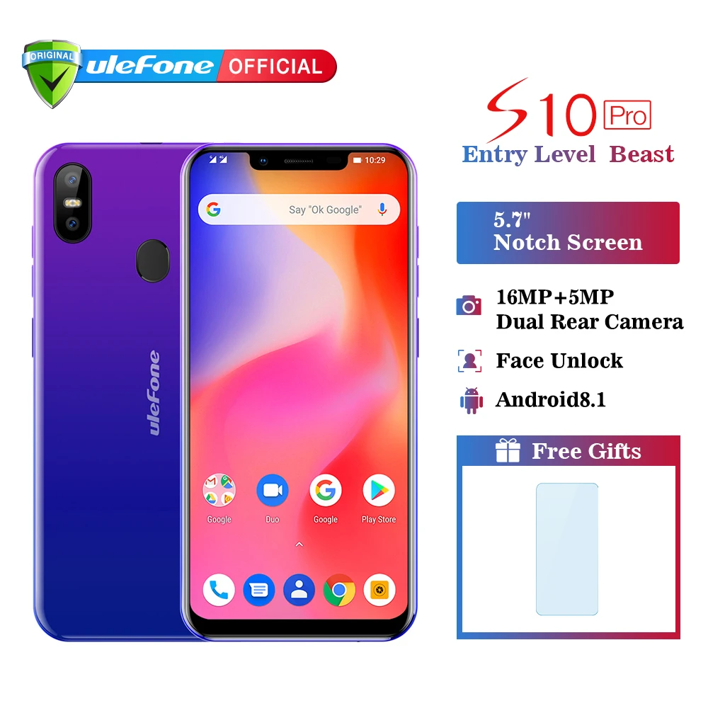 Ulefone S10 Pro Мобильный телефон Android 8 1 5 7 дюймов 19:9 MT6739 четырехъядерный 2 Гб ОЗУ 16 ПЗУ 13