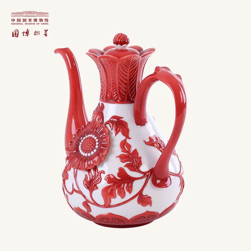 

NATIONAL MUSEUM OF CHINA Brand Elegant Floral Pattern Porcelain Teapot Chinese Ceramic Kettle High Quality Home Decor Teapot