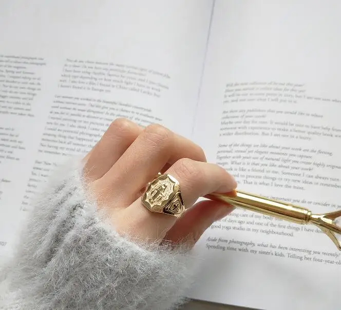 Gold 1 шт., настоящее Серебро S925 пробы, хорошее ювелирное изделие, кольцо с фигуркой Марии, индивидуальное Открытое кольцо, подарок на день матери, J258 - Цвет камня: Gold