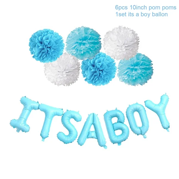 Pompoms ballon blue LAPHIL 16 дюймов Baby Shower Фольга воздушные шары синий розовый его для мальчиков и девочек с надписью балон детское украшение для душа Пол раскрыть вечерние поставки - Цвет: Pompoms ballon blue