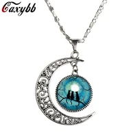 caxybb wholesale pendant glass cabochon blue moon and cat glass necklace hollow the moon necklace best gift n m39