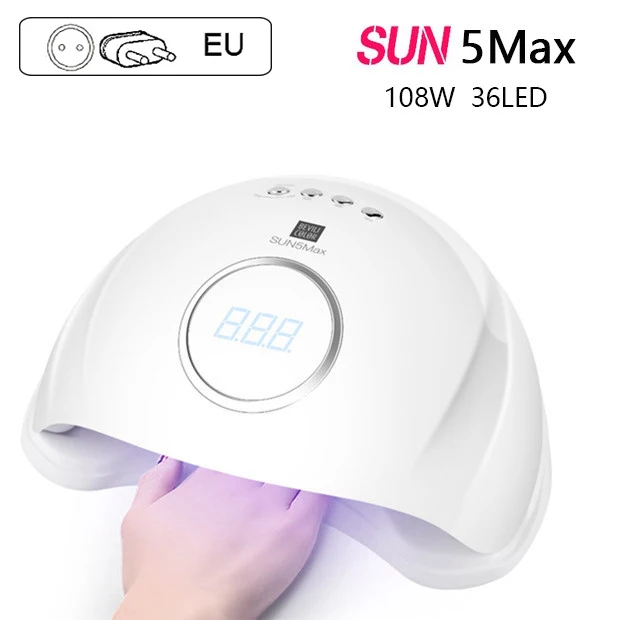 EU Plug 108W SUN5 Plus 108 ВТ УФ-светодиодный светильник сушка ногтей; уход за всеми гель-лаками быстрая лампа ЖК-дисплей Сушилка для ногтей ЕС вилка инструмент для росписи ногтей сенсор - Цвет: EU Plug 108W