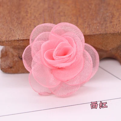 watermelon red 10 шт./Партия DIY 4 см материал волос сгоревшие края кружевные вставки, аппликация Снежная пряжа роза цветок стерео ручная шпилька ткань аксессуары - Цвет: watermelon red
