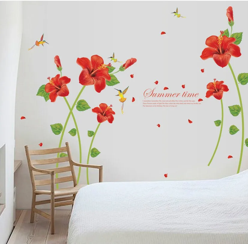 

Hot flowers wall stickers TV living room bedroom Wall background to see a sky in The Butterfly Butterfly house decoration