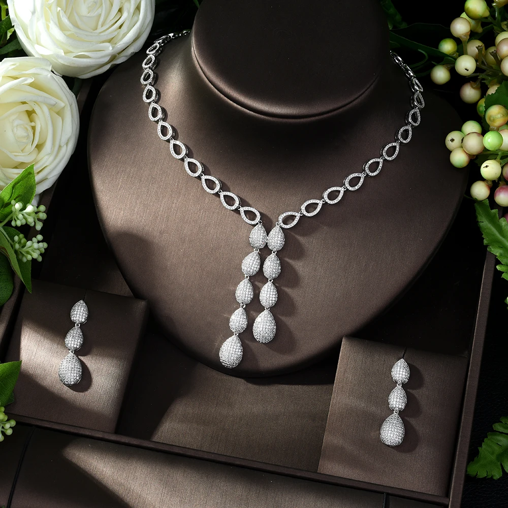 HIBRIDE Bijoux Femme Ensemble Свадебные Ювелирные наборы для женщин сверкающий AAA циркон медь Мода невесты ювелирный набор N-992