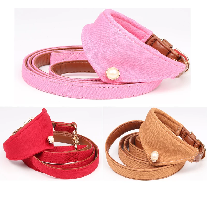 

New Pure Color Pet Cat Dog Bandana Dog Collar Bib Neck Strap Pet Leads Rope Leash for small middle Size Dog Factory Direct
