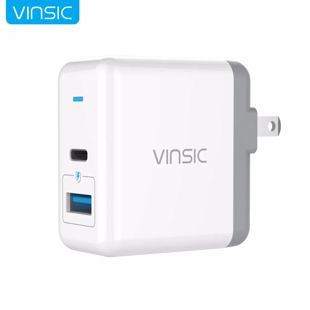 Vinsic 3A type C + 2.4A USB настенное зарядное устройство для смартфона портативное iPhone X