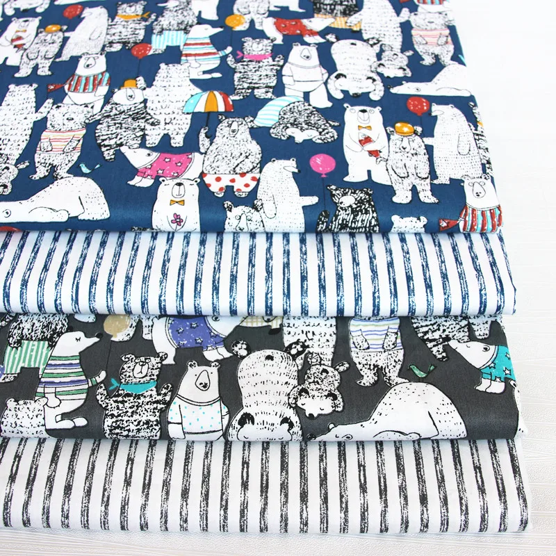 

100% cotton twill cloth cartoon navy blue bear stripe fabrics for DIY crib bedding cushions apparel quilting handwork home decor