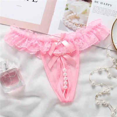 3pcs pink 2064 3 шт., женское сексуальное нижнее белье, трусики-стринги с жемчугом, стринги с оборками и бисером, женское нижнее белье для девочек, 6 цветов, XXS-XL, 2064p3 - Цвет: 3pcs pink 2064