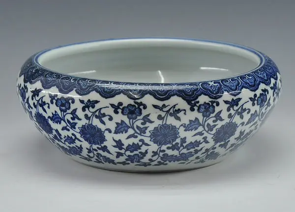 Китайский антикварный qing qianlong mark синий и белый фарфор керамическая рыбка чаша цветочный горшок
