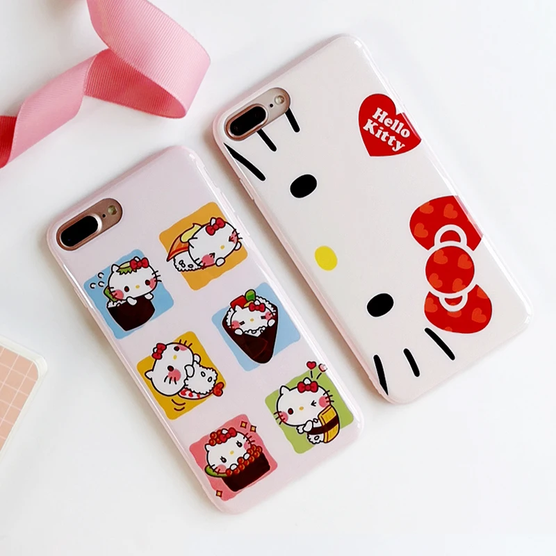 For iPhone 8 8plus KT case Cute Sushi Hello Kitty Soft back cover X 7 7plus 6 6S 6p 6Splus kitty girl style |