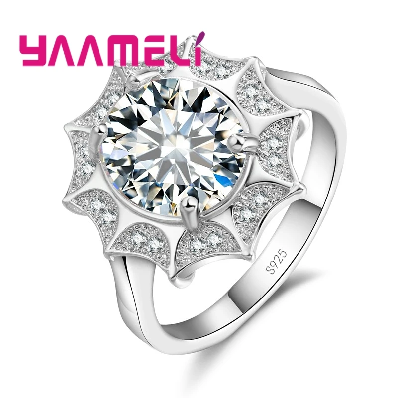 Luxury Romantic Style 925 Sterling Silver Ring Flower Series Colorful Sun Masquerade Wedding Jewelry For Women | Украшения и