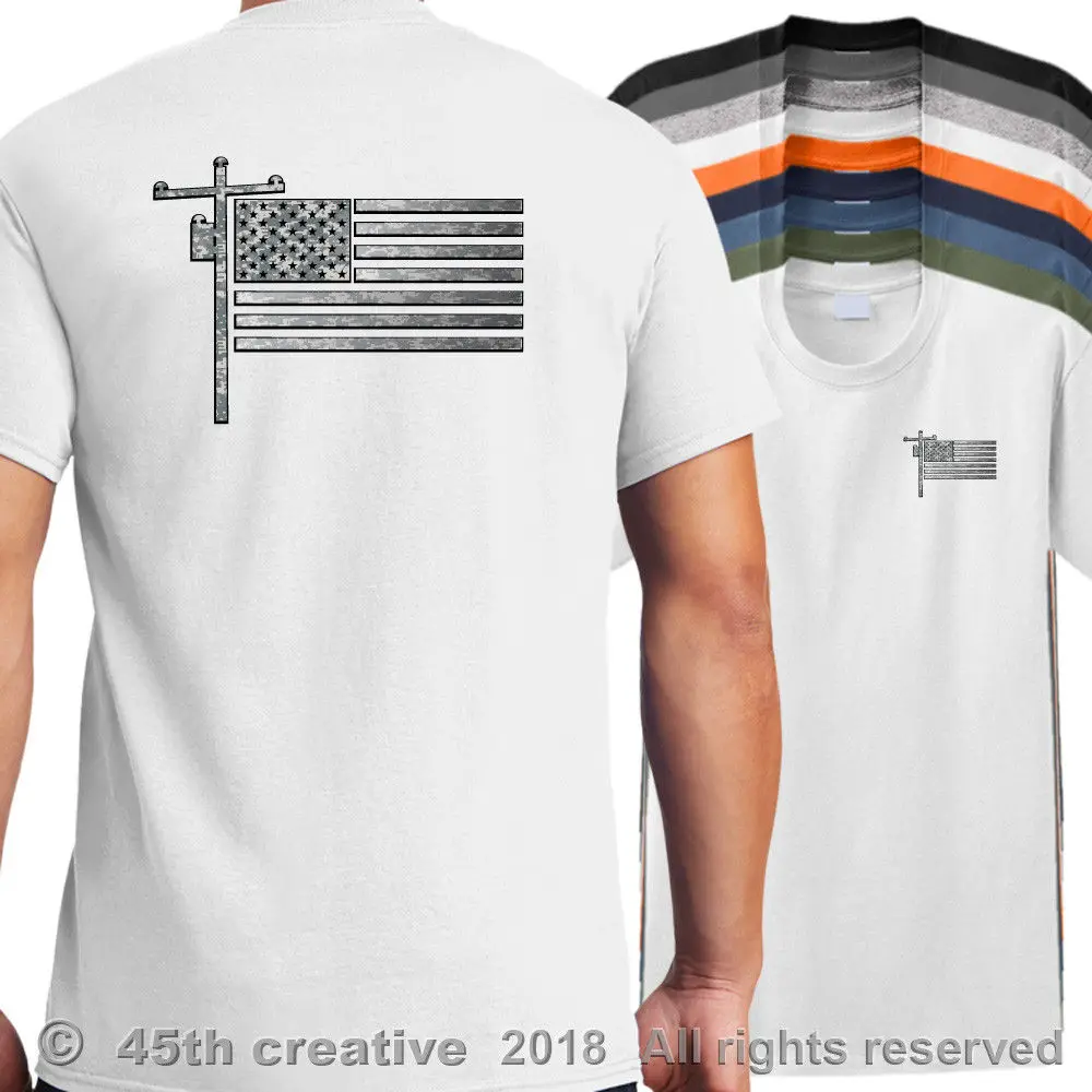 

2019 New Cotton T-shirt Lineman US Flag T-Shirt - american lineman flag shirt usa power lineworker shirt Summer Style Tee Shirt