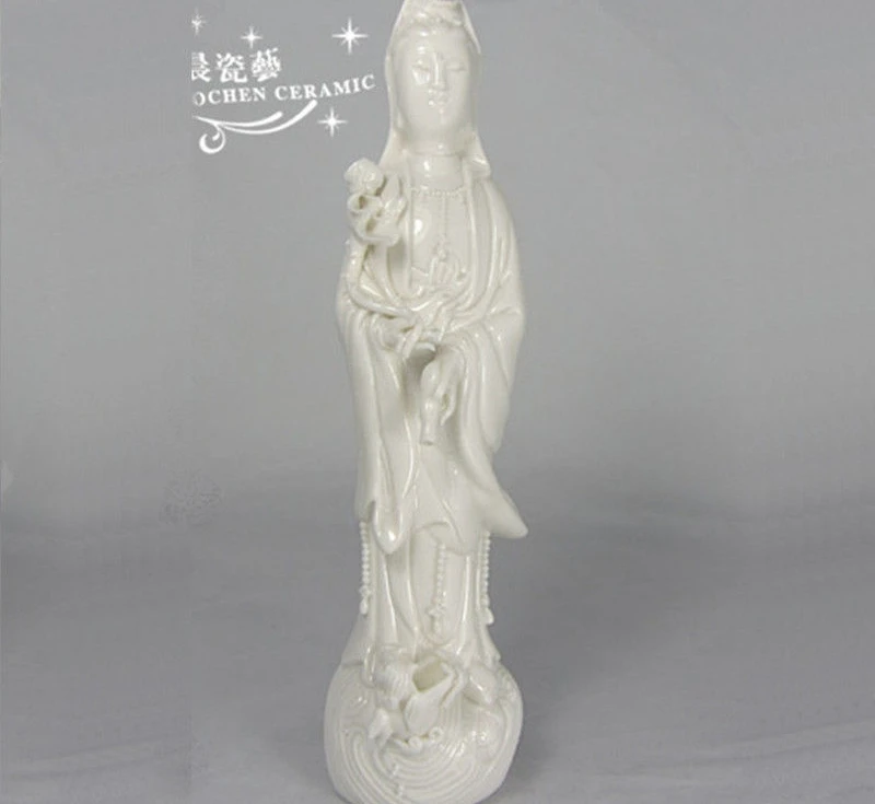 

9" China DEHUA white porcelain Buddhism dragon Water Dropping Guanyin statue