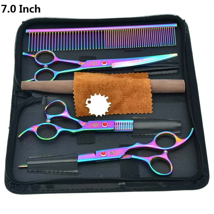 Purple Dragon 7.0" Professional Pet Scissors for Dog Grooming Japanese 440c Animal Straight& Thinning& Curved Shears LZS0377