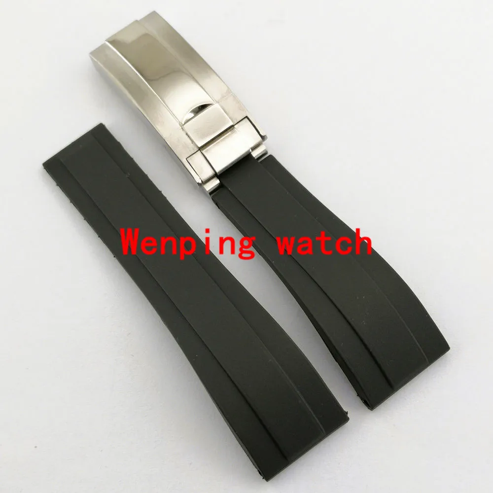 20mm black Rubber Men's and women watch strap with steel buckle P930 | Наручные часы