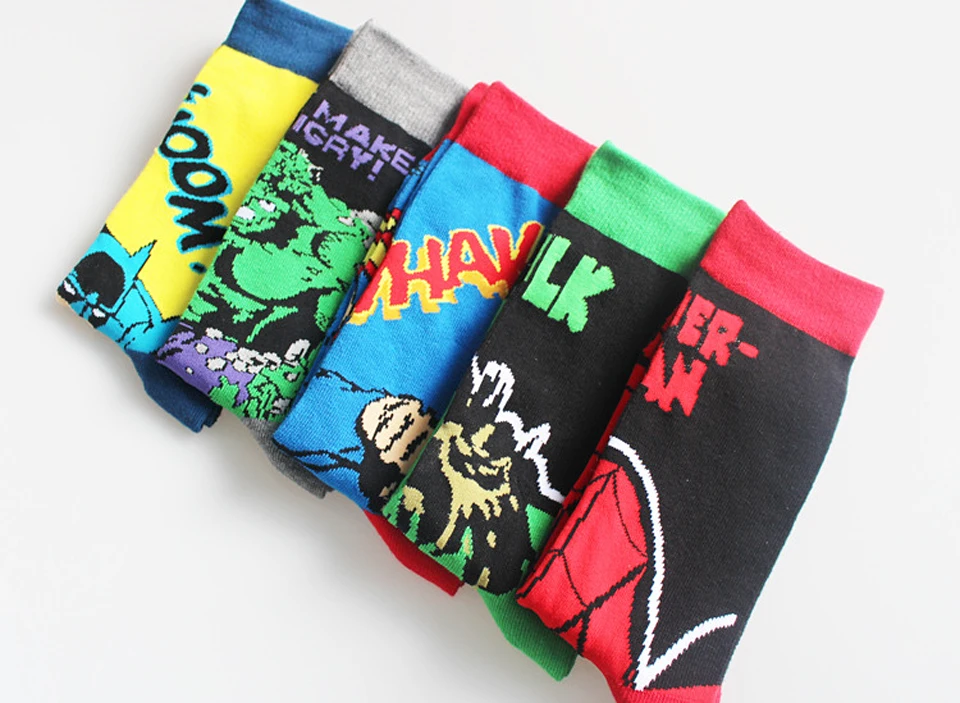 Hot Sale Brand Quality Cartoon Superman Men's Fashion Sock Colorful Combed Cotton Wedding Novelty Funny Happy Socks Men Meias
