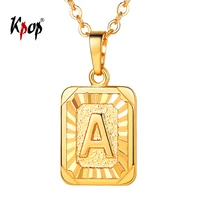 kpop letter a necklace unisex jewelry goldsilver color stainless steel square initial alpabet pendant necklace a to z p3490