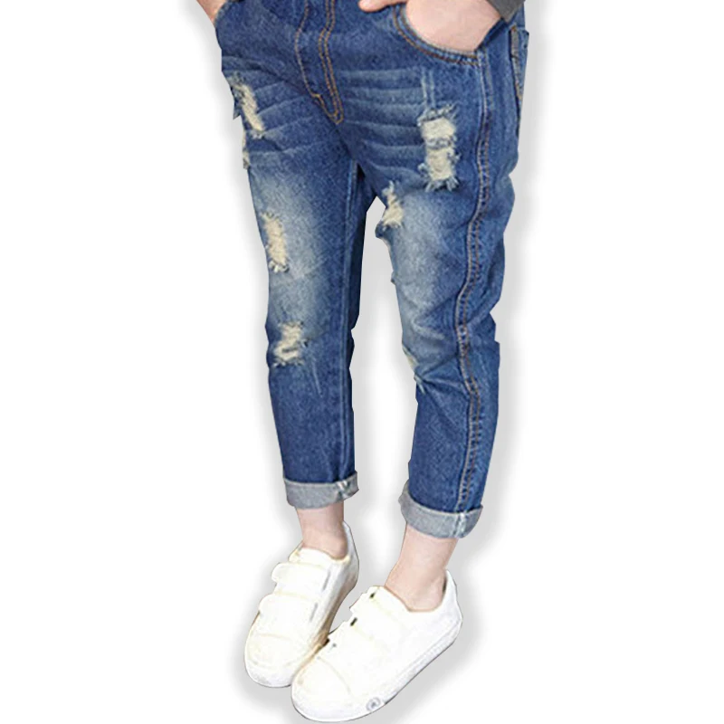 Новые детские рваные джинсы для девочек Повседневные модные штаны Свободные